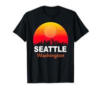 Seattle Washington State USA Vintage Sunset Retro City Maglietta