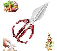 Seattleget Multifunctional Heavy-Duty Kitchen Shears, 2 In 1 Ergonomic Kitchen Scissors, Sharp Stainless Poultry Scissors Heavy Duty Cut Bone for Chicken, Meat, Seafood (Red)