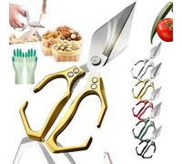 Seattleget Multifunctional Heavy-Duty Kitchen Shears, 2 in 1 Kitchen Scissors All Purpose with Walnut Cracker, Ergonomic Handle, for Chicken, Meat, Seafood Cutting (Gold)
