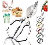 Seattleget Multifunctional Heavy-Duty Kitchen Shears, 2 in 1 Kitchen Scissors All Purpose with Walnut Cracker, Ergonomic Handle, for Chicken, Meat, Seafood Cutting (Silver)