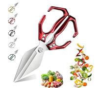 Seattleget Multifunctional Heavy-Duty Kitchen Shears, 2 in 1 Multifunctional Food Kitchen Scissors, Japanese Cooking Shearss for Meat, Vegetables and Nuts (Red)