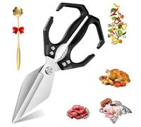 Seattleget Multifunctional Heavy-Duty Kitchen Shears, Heavy Duty Kitchen Scissors with Ergonomic Handle, High-Carbon Steel Japanese Scissors for Chicken, Meat, Seafood, Bone Cutting (Black)