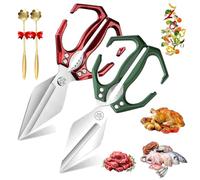 Seattleget Multifunctional Heavy-Duty Kitchen Shears, Heavy Duty Kitchen Scissors with Ergonomic Handle, High-Carbon Steel Japanese Scissors for Chicken, Meat, Seafood, Bone Cutting (Red+Green)