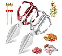 Seattleget Multifunctional Heavy-Duty Kitchen Shears, Heavy Duty Kitchen Scissors with Ergonomic Handle, High-Carbon Steel Japanese Scissors for Chicken, Meat, Seafood, Bone Cutting (Red+Silver)