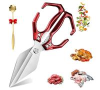 Seattleget Multifunctional Heavy-Duty Kitchen Shears, Heavy Duty Kitchen Scissors with Ergonomic Handle, High-Carbon Steel Japanese Scissors for Chicken, Meat, Seafood, Bone Cutting (Red)