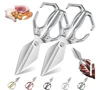 Seattleget Multifunctional Heavy-Duty Kitchen Shears, Interactk Kitchen Scissors for Food,Sharp Stainless Poultry Scissors Heavy Duty Cut Bone For Chicken, Meat, Seafood Cutting (Silver,2Pcs)