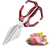 Seattleget Multifunctional Heavy-Duty Kitchen Shears, Sharp Stainless Poultry Scissors Heavy Duty Cut Bone, 2 in 1 Ergonomic Kitchen Scissors for Meat, Chicken, Seafood Cutting (Red)