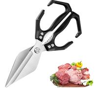 Seattleget Multifunctional Heavy-Duty Kitchen Shears, Sharp Stainless Poultry Scissors Heavy Duty Cut Bone, 2 in 1 Ergonomic Kitchen Scissors for Meat, Chicken, Seafood Cutting (Black)
