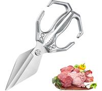 Seattleget Multifunctional Heavy-Duty Kitchen Shears, Sharp Stainless Poultry Scissors Heavy Duty Cut Bone, 2 in 1 Ergonomic Kitchen Scissors for Meat, Chicken, Seafood Cutting (Silver)