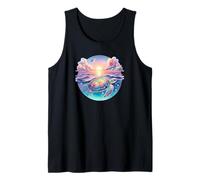 Seaturtle Beach Sea Turtle Shell Beachy Blue Pink Sunset Art Canotta