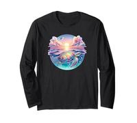 Seaturtle Beach Sea Turtle Shell Beachy Blue Pink Sunset Art Maglia a Manica