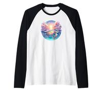 Seaturtle Beach Sea Turtle Shell Beachy Blue Pink Sunset Art Maglia con Maniche Raglan