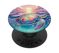 Seaturtle Beach Sea Turtle Shell Beachy Blue Pink Sunset Art PopSockets PopGrip Adesivo