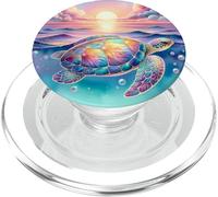 Seaturtle Beach Sea Turtle Shell Beachy Blue Pink Sunset Art PopSockets PopGrip per MagSafe
