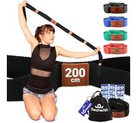 Seatwith Cinghia Yoga Estensibile con Passanti - Cinghie per Yoga 200 X 4 Cm con 10 Passanti per la Mobilità - Borsa da Trasporto + Istruzioni per l'Allenamento - Per Fitness, Fisioterapia -Nero