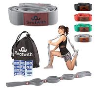 Seatwith Cinghia Yoga Estensibile con Passanti - Cinghie per Yoga 200 X 4 Cm con 10 Passanti per la Mobilità - Borsa da Trasporto + Istruzioni per l'Allenamento - Per Fitness, Fisioterapia -Grigio