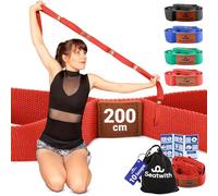Seatwith Cinghia Yoga Estensibile con Passanti - Cinghie per Yoga 200 X 4 Cm con 10 Passanti per la Mobilità - Borsa da Trasporto + Istruzioni per l'Allenamento - Per Fitness, Fisioterapia -Rosso