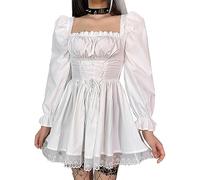 SEAUR - Abito gotico da donna, stile punk vapore, nero, Y2K, per cocktail, feste, Halloween, costume medievale, Bianco 01, L