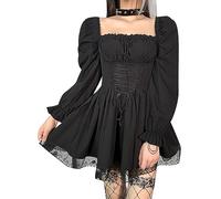 SEAUR - Abito gotico da donna, stile punk vapore, nero, Y2K, per cocktail, feste, Halloween, costume medievale, Nero 05., S