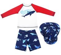 SEAUR Baby UPF 50+ Costume da Bagno a Manica Lunga 3 Pezzi Ragazzi Stampato squalo Pantaloncini da Bagno Carino con Cappuccio Nuoto Piscina Surf Sport 4-5 Anni
