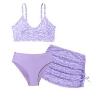 SEAUR Bikini da bambina con gonna, 3 pezzi, costume da bagno imbottito, per adolescenti, alla moda, stampato, costume da bagno per bambini, 130-160 cm, Lilla, 150 cm