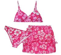 SEAUR Bikini da bambina con gonna, 3 pezzi, costume da bagno stampato, costume da bagno imbottito, per 140-170 cm, A-fiori-rosa rosso, 170 cm