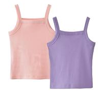 SEAUR Canottiera estiva da ragazza, in tinta unita, senza maniche, per bambini, a coste, confezione da 2 pezzi, 3-14 anni, 110-160 cm, rosa e viola, 120 cm