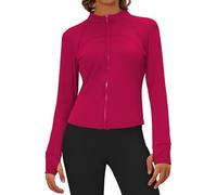 SEAUR Giacca da corsa da donna, slim fit, sportiva, con fori per il pollice, top da palestra, maniche lunghe, con cerniera, taglie dalla S alla XL, Rosso bacca., M