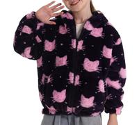 SEAUR Giacca morbida da ragazza, in pile Teddy, con cappuccio, per bambini, in peluche, super morbida, motivo animale, 130/150, Modello di gatto rosa, 150 cm