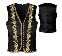 SEAUR Gilet da uomo medievale gotico nero oro steampunk cosplay carnevale costume Halloween costume per adulti S M L XL XXL, Nero , M