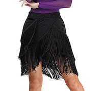 SEAUR Gonna da danza latina tango danza del ventre, con frange, gonna rumba cha cha samba, Schwarz(u-förmig), Einheitsgröße