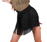 SEAUR Gonna da danza latina tango danza del ventre, con frange, gonna rumba cha cha samba, Schwarz(zwei Schichten + Kurz), Einheitsgröße