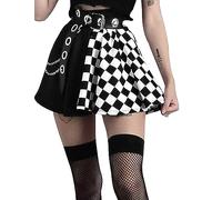 SEAUR Gonna gotica da donna nera in pizzo punk minigonna corta steampunk skirt cosplay party club wear a vita alta linea goth rock, D01# Gonna a quadretti in bianco e nero (senza cintura), S