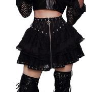 SEAUR Gonna gotica da donna nera in pizzo punk minigonna corta steampunk skirt cosplay party club wear a vita alta linea goth rock, A01# Gonna gotica in pizzo con cerniera, M