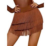 SEAUR Gonna latina da donna con frange, con pantaloncini, Tango Rumba Cha Cha Samba, abbigliamento da danza, lunghezza gonna: 38-39 cm, EU S-XL = (Asie M-2XL), marrone, M