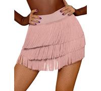 SEAUR Gonna latina da donna con frange, con pantaloncini, Tango Rumba Cha Cha Samba, abbigliamento da danza, lunghezza gonna: 38-39 cm, EU S-XL = (Asie M-2XL), Colore: rosa., S