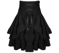 SEAUR Gonna vittoriana da donna a vita alta, con volant, gonna rinascimentale, medievale, vintage, steampunk, gotica, linea ad A, con lacci, gonna a tre strati, per Carnevale, per cosplay, Nero , L