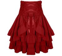 SEAUR Gonna vittoriana da donna a vita alta, con volant, gonna rinascimentale, medievale, vintage, steampunk, gotica, linea ad A, con lacci, gonna a tre strati, per Carnevale, per cosplay, Colore: