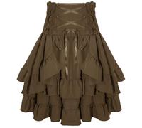 SEAUR Gonna vittoriana da donna a vita alta, con volant, gonna rinascimentale, medievale, vintage, steampunk, gotica, linea ad A, con lacci, gonna a tre strati, per Carnevale, per cosplay, marrone, S