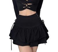 SEAUR Gothic Gonna da donna nera corta punk minigonna steampunk skirt cosplay party club wear, vita alta A, linea di pizzo, gonna a pieghe - S M L XL, E01# Allacciatura Nero, XL