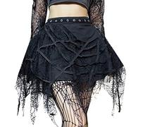 SEAUR Gothic Gonna da donna nera corta punk minigonna steampunk skirt cosplay party club wear, vita alta A, linea di pizzo, gonna a pieghe - S M L XL, D01# Ragnatela Nero, L