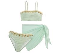 SEAUR Ragazza Set Bikini con Gonna a Maglia 3 Pezzi Costume da Bagno Moda Conchiglia Bikini Set Bambino Estate Spiaggia Piscina 8-12 Anni, verde menta, 8 anni