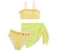 SEAUR Ragazza Set Bikini con Gonna a Maglia 3 Pezzi Costume da Bagno Moda Conchiglia Bikini Set Bambino Estate Spiaggia Piscina 8-12 Anni, giallo, 12 anni