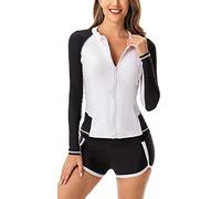 SEAUR Rash Guard - Costume da bagno da donna, a maniche lunghe, UPF 50+, protezione UV, 2 pezzi, slim fit, protezione solare, costume da bagno e pantaloncini S, M, L, XL, XXL, 3XL, A13, XXL