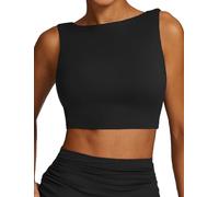 SEAUR Reggiseno sportivo da donna High Medium Impact Training Reggiseno con supporto Longline Wireless Yoga Gym Fitness Crop Top, Nero , S