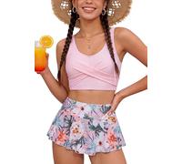 SEAUR Set Bikini per Ragazze Adolescenti Costume da Bagno a Due Pezzi Imbottito Slip Bikini con Gonna Stampata Moda Costumi da Bagno per Bambine 9-16 Anni, Colore: rosa., 15-16 Anni