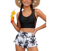 SEAUR Set Bikini per Ragazze Adolescenti Due Pezzi Costume Da Bagno Imbottito Slip del Bikini con Gonna Stampata Moda Mare Bambini 9-16 Anni, Nero , 13-14 Anni