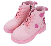 SEAUR Stivali Vintage per Bambini Stivali Corti con Fondo Spesso Ragazza Stivali con Cerniera Lacci Stivali d'Amore Comodo Scarpe Autunnali Rosa 27 EU