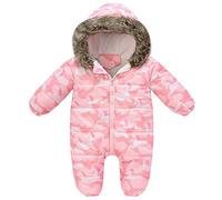 SEAUR Tuta invernale per bambini, altezza 60 - 110 cm, per neonati, tuta da neve, spessa e calda, con chiusura lampo, Rosa mimetico, 12 mesi