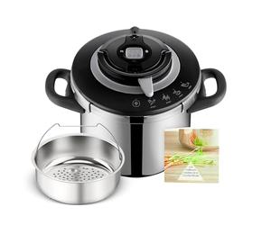 SEB Pentola a Pressione Rapida, 5-8 Persone, induzione, 4 programmi di Cottura, Cottura Rapida, Apertura e Chiusura del Coperchio con Una Sola Mano, Clipso+ Chef 8L, P4551400, Nero